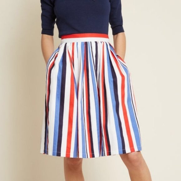 Modcloth Striped Red, White & Blue Twee Skirt. America - 4th of july - Picture 1 of 5